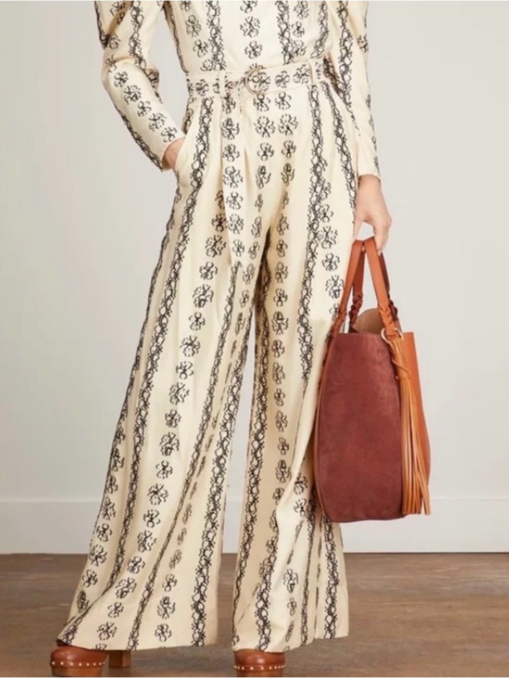 Ulla Johnson Women’s Lydia Silk Blend Wide Leg Belted Embroidered Pants Size 10